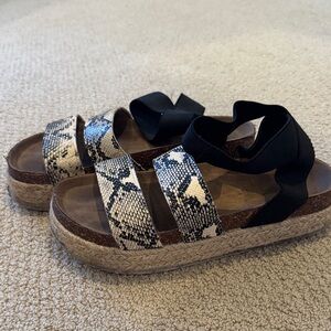 Pierre Dumas - Snakeskin Platform Sandals with Black Straps